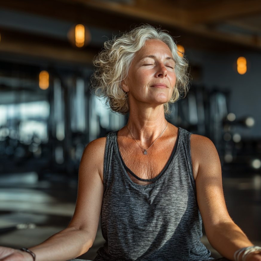 Люди поважного віку займаються йогою