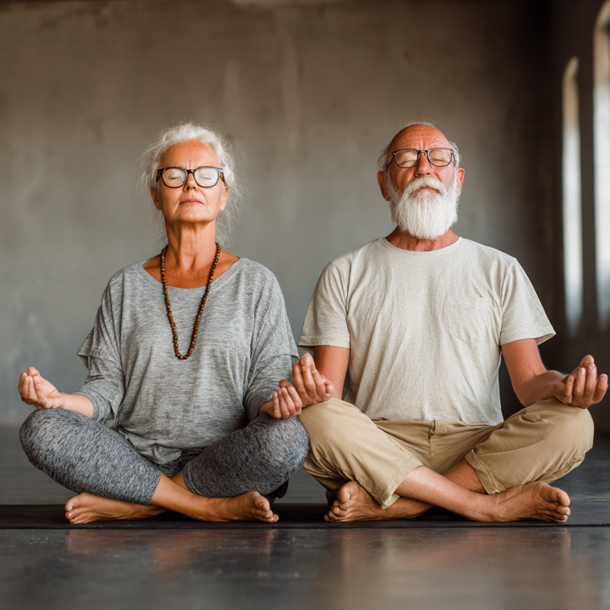 Група людей поважного віку медитує